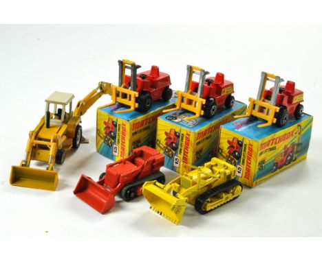 Assorted Matchbox Superfast comprising trio of No. 15 Fork Lift Truck plus Drott Excavator, Mercury issue and one other. Good