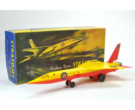 Marx Large Plastic Friction Driven Stratojet. Red and Yellow. Generlly very good, some tape on base one end but no obvious si