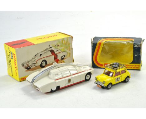Corgi No. 308 Mini Cooper Monte Carlo in Yellow, with marks and wear throughout plus Dinky No. 105 Maximum Security Vehicle, 