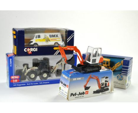 Misc. group of boxed diecast comprising Siku Terex Backhoe Loader, Promotional Corgi Ford Transit Van, Ertl Ford Backhoe and 