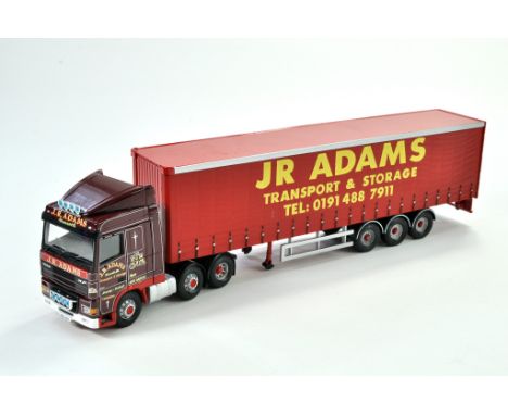 Corgi Diecast Model Truck issue comprising DAF Curtainside in the livery of JR Adams. Appears fair, wheel is off in box, miss