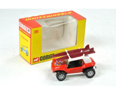Corgi Whizzwheels No. 381 GP Beach Buggy. Red / White with Chrome base and purple luggage. Generally excellent, no obvious si