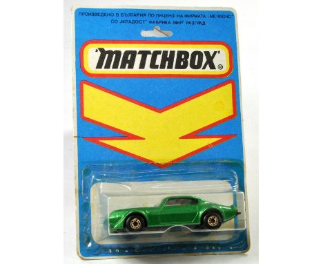 Matchbox Superfast No. 16B Pontiac Firebird. Made in Bulgaria Issue. Dark Metallic Green with Red Interior. Black Base. Clear