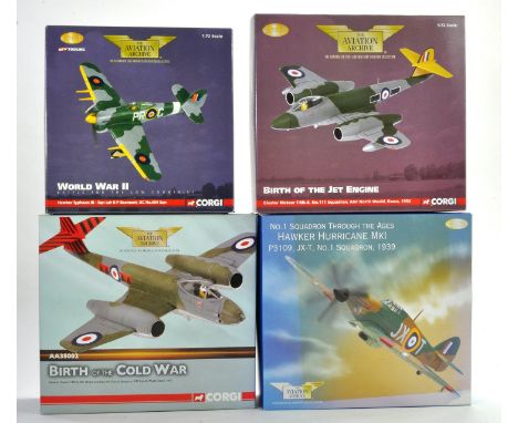 Corgi Diecast Model Aircraft comprising 4 boxed issues including 1/72 No. AA36502 Hawker Typhoon, No. AA35002 Gloster Meteor,