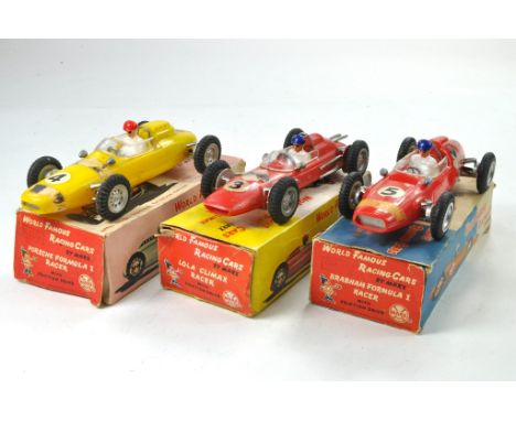 Trio of Marx plastic friction driven racing cars. Look to have had some play-use but still good in fair boxes, flaps missing 