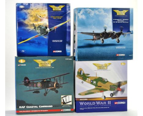 Corgi Diecast Model Aircraft comprising 4 boxed issues including 1/72 No. AA32001 Hawker Hurricane, No. AA36304 Fairey Swordf
