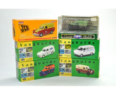 A group of six Corgi and Vanguard commercial vans, mostly tractor service vehicles. Appear excellent and with boxes. 