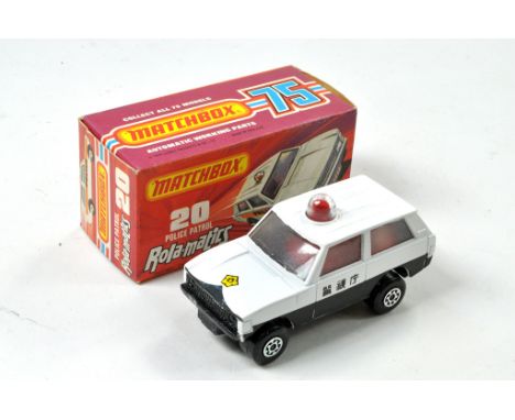 Matchbox Superfast No. 20B Range Rover Police Patrol. Japanese Police. White / Black with Red Interior. Black Base. Opaque Wi