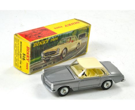 French Dinky No. 516 Mercedes 230 SL. Metallic silver body, ivory interior &amp; detachable hardtop, silver base, chrome hubs