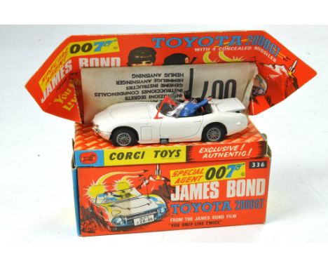 Corgi No. 336 James Bond 007 Toyota 2000GT. White, black interior with two figures. Secret instructions including 4 missiles 