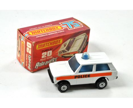 Matchbox Superfast No. 20B Range Rover Police Patrol. Police. White with Blue Interior. Opaque Windows. Black Base. Excellent