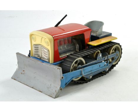 Ites, Czech tinplate battery operated crawler tractor with bulldozer blade. Some wear but an unusual piece. 