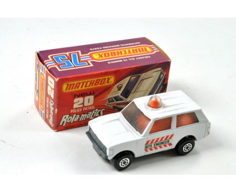 Matchbox Superfast No. 20B Range Rover Police Patrol. Site Engineer. White with Orange Interior. Opaque Windows. Unpainted Ba