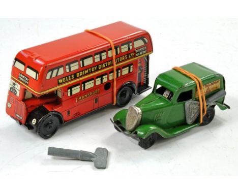 Tri-ang Lines Bros Minic Post War Ford Model Y Minic Transport Van. Plus Vintage Wells Brimtoy Clockwork Pocket Toy model no.