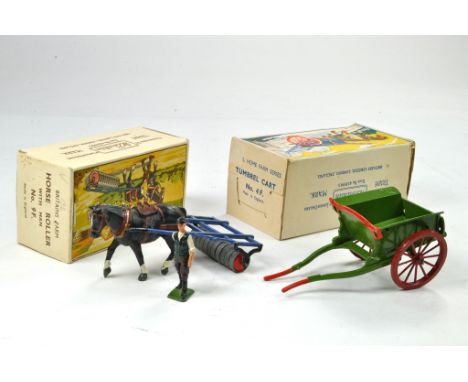Britains No. 9F Horse Roller with man. Black Roller with Pale Blue Shafts, Farmhand &amp; Brown Horse. Very Good overall, con