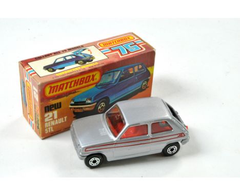 Matchbox Superfast No. 21F Renault 5TL. Silver body, red interior, silver base, 'A5' stripe prints. Appears excellent  in exc