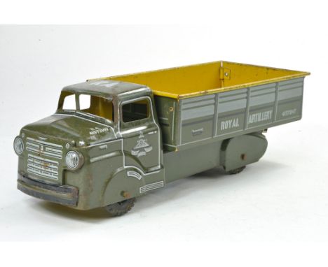 Louis Marx and Co Tinplate Model of a Royal Artillery Army Transport Van missing cannon, figures and canvas top. Fair to good