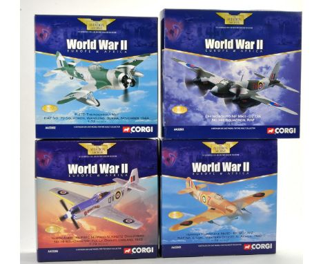 Corgi Diecast Model Aircraft comprising 4 boxed issues including 1/72 No. AA32003 Hawker Hurricane, No. AA32206 P-51D Mustang