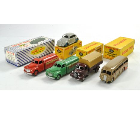 Four unboxed Dinky Commercials, most with some super detailing plus No. 181 Volkswagen and three empty boxes as shown. No. 62