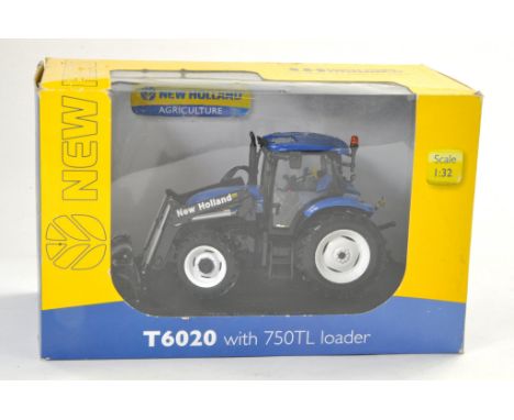 Universal Hobbies 1/32 Farm / Toy Model comprising New Holland T6020 Tractor with Front Loader. Excellent and secure in box, 