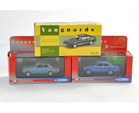 Vanguards No. VA10810 Ford Capri Mk3 plus duo of Corgi Vauxhall Vanguards issues. Excellent with boxes. 