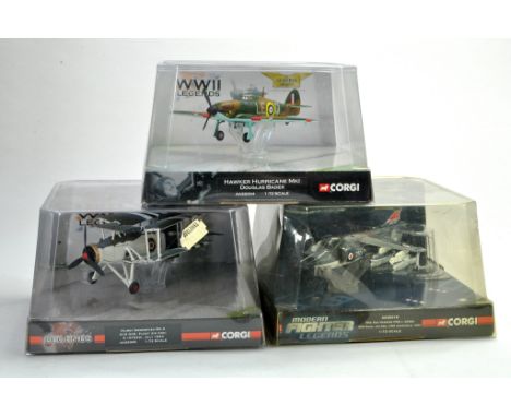 Model Aircraft Collection comprising Corgi trio of Diecast issues, Fairey Swordfish, Hawker Hurricane and Sea Harrier. Appear