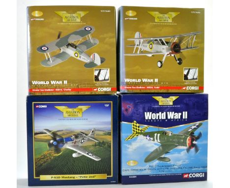 Corgi Diecast Model Aircraft comprising 4 boxed issues including 1/72 No. AA36203 Gloster Sea Gladiator, No. AA32204 P-51D Mu