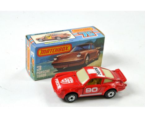 Matchbox Superfast No. 3C Porsche Turbo. Red and White Racing no. 90. Light Tan Interior. Black Painted Base. Glow Windows. E