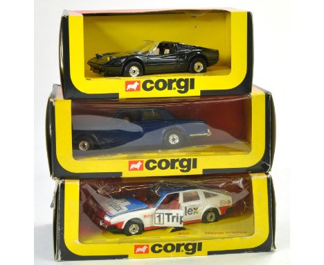 A trio of Corgi issues including Rolls Royce, Rover and Ferrari. Generally excellent, boxes with wear. 