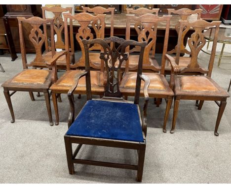 Set of 8 (including 2 carvers) late Victorian dining chairs in oak plus a Chippendale style carver chair