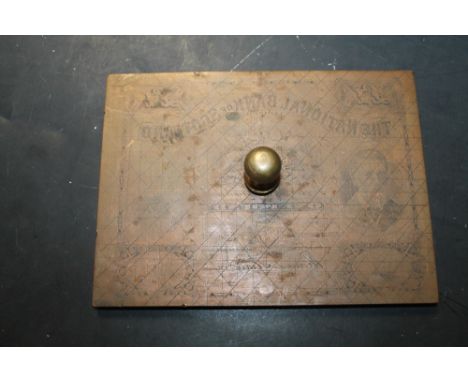 A COPPER PRINTING PLATE FOR 'THE NATIONAL BANK OF SCOTLAND', £1 Note (front) dated 15th May 1897 Marquess of Lothian Portrait