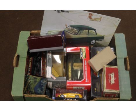 A QUANTITY OF VARIOUS BOXED AND LOOSE ITEMS, to include Burago 1/18th scale Lancia Aurelia, Burago 1/24th scale Jaguar XK120,