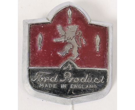FORD ZEPHYR BADGE: An original 1950's Ford Zephyr / Zodiac Mk1 Grill Boot Badge c1951-56. Decorated with a lion and black pan