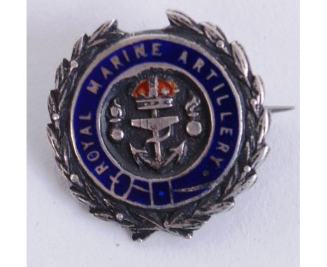 ROYAL MARINE ARTILLERY: A charming 'sterling silver ' marked Royal Marine Artillery sweethearts brooch. Enamel decorated to t