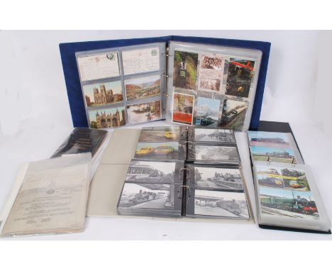POSTCARDS: Locomotives. Collection (approx 650) of railways: steam to diesel in four albums. Also some vintage ephemera