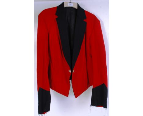 MESS JACKET; An original vintage Soldiers red and black tailed mess jacket. No labels. 