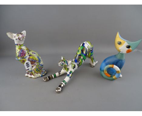 Two snazzy Paul Cardew design cats and a Goebel stylized cat by Rosina Wachtmeister