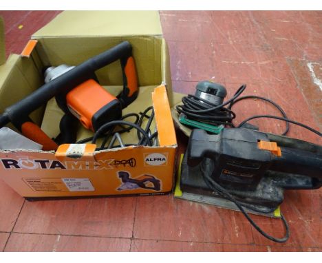 Boxed Alfra hand mixer, Black & Decker BD273 sander and another smaller Black & Decker palm sander E/T