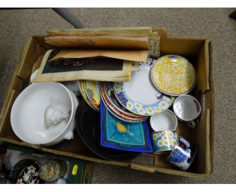 Box of art pottery etc including Bradford edition cups and saucers by Rosina Wachtmeister