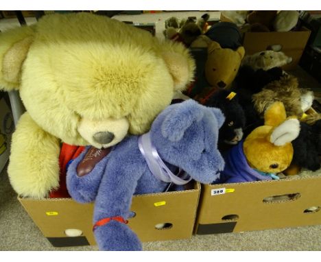 Two boxes of good soft toys and bears by Steiff, Chiltern etc