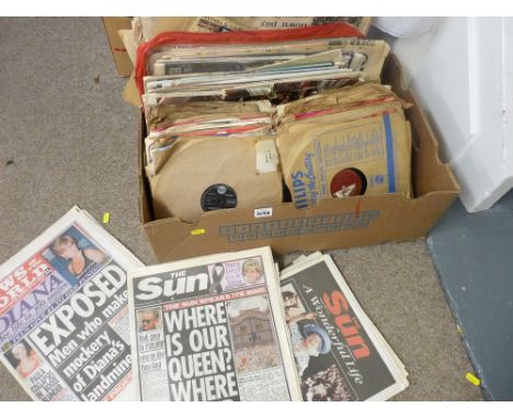 Quantity of vintage gramophone records and a collection of vintage newspapers commemorating royal events etc