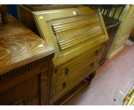 Light oak two drawer writing bureau