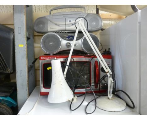 Pair of portable ghetto blasters by Proline and Sharp and a wooden single section ladder E/T