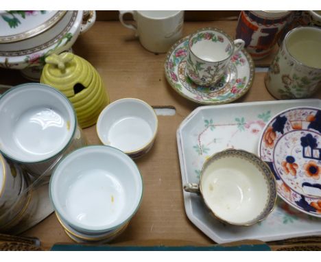 Box of mixed porcelain including Royal Worcester ramekin dishes, Gaudy Welsh, Indian Tree etc