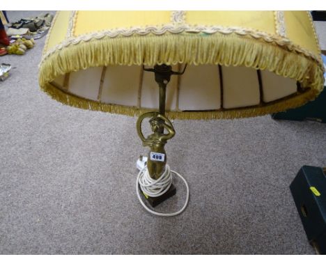 Brass Art Nouveau style table lamp and shade