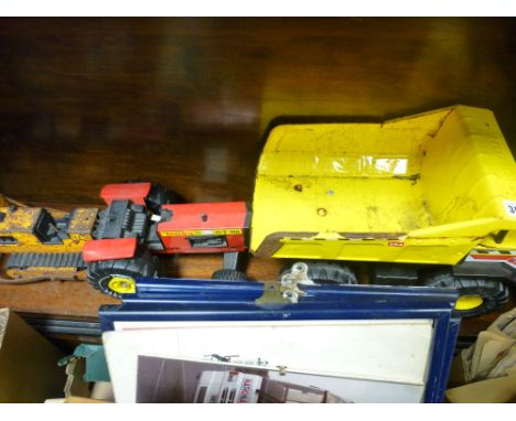 Tonka Toy tipper truck, Tonka Toy tractor and similar era bulldozer