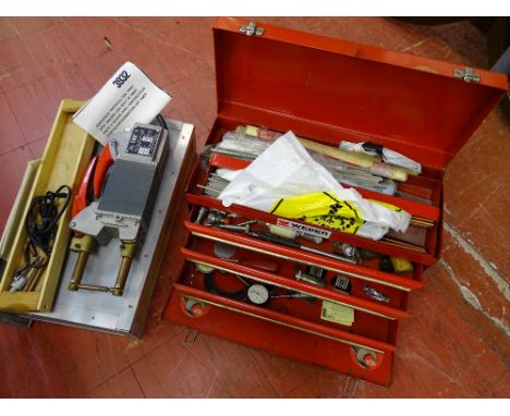 TWR spot welder with built-in timer and carry case along with a red metal tool chest with fall front and three drawers includ