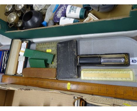 Collection of various vintage rules and drawing instrument sets etc