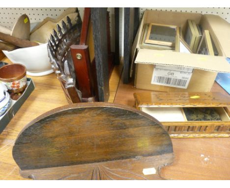 Parcel of mixed treen, firegrate, portrait frames, music box etc