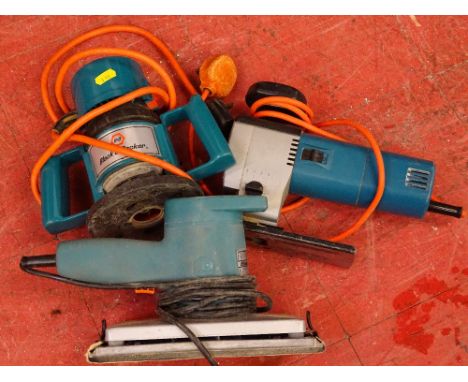 Three Black & Decker power tools - sander, router and pendulum jigsaw E/T